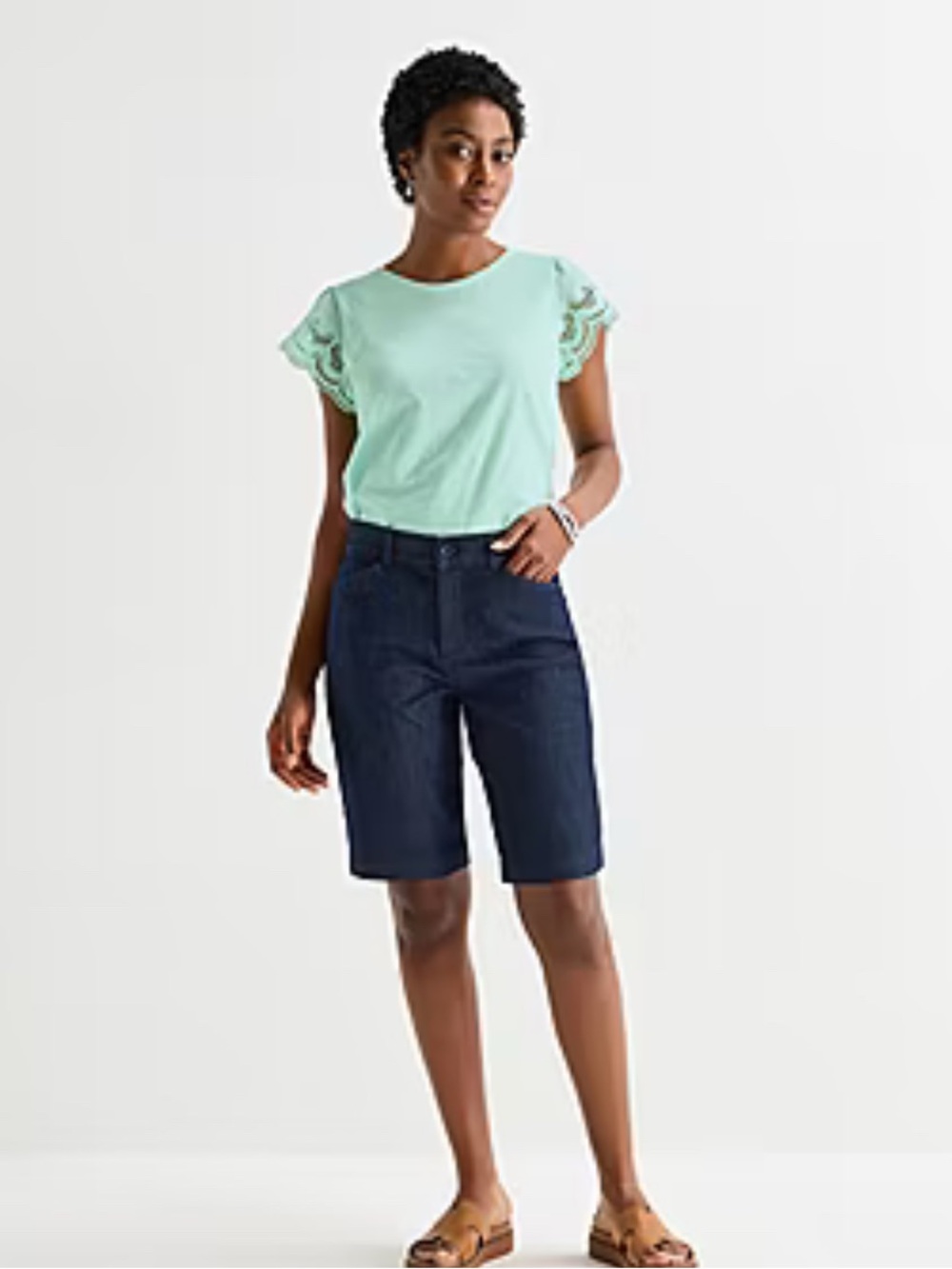 St John’s Bay Women’s Bermuda shorts
navy denim 
Size 10